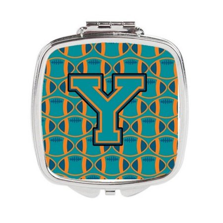 CAROLINES TREASURES Letter Y Football Aqua, Orange and Marine Blue Compact Mirror CJ1063-YSCM